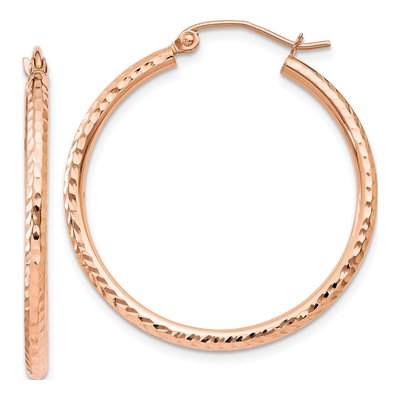 10K Rose Gold 30mm Diamond-Cut Hoop Earrings