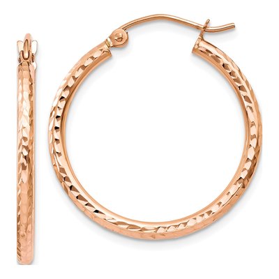 10K Rose Gold 25mm Diamond-Cut Hoop Earrings
