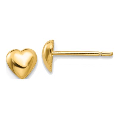 10K Yellow Gold Heart Button Stud Earrings