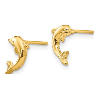 10K Yellow Gold Mini Dolphin Post Earrings – view 3