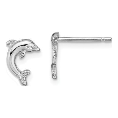 10K White Gold Mini Dolphin Stud Earrings