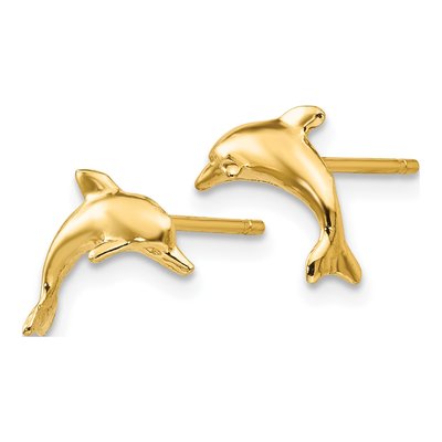 10K Yellow Gold Dolphin Stud Earrings – view 3