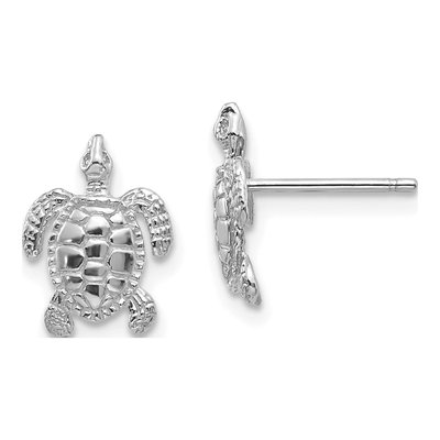 10K White Gold Turtle Stud Earrings