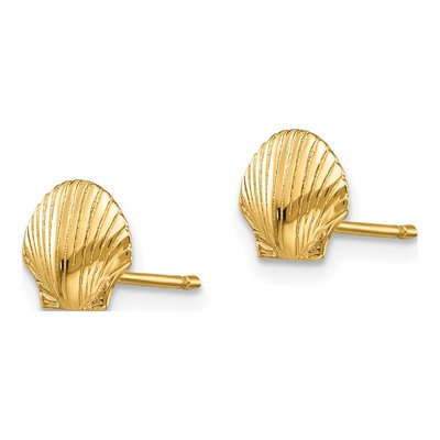 10K Yellow Gold Mini Scallop Shell Stud Earrings – view 3
