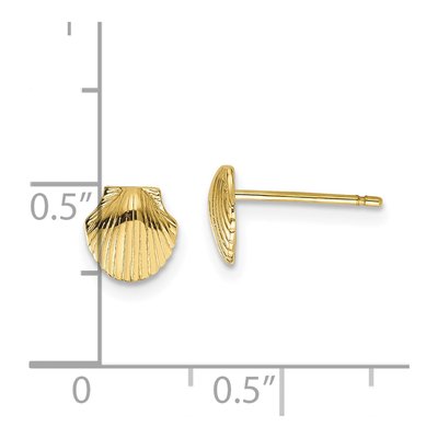 10K Yellow Gold Mini Scallop Shell Stud Earrings – view 4