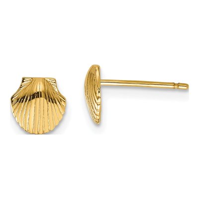 10K Yellow Gold Mini Scallop Shell Stud Earrings