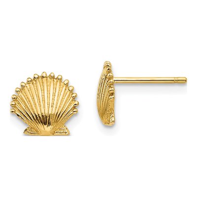 10K Yellow Gold Scallop Shell Stud Earrings