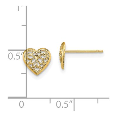 10K Yellow Gold Filigree Heart Stud Earrings – view 4