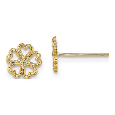 10K Yellow Gold Five Hearts Flower Button Stud Earrings