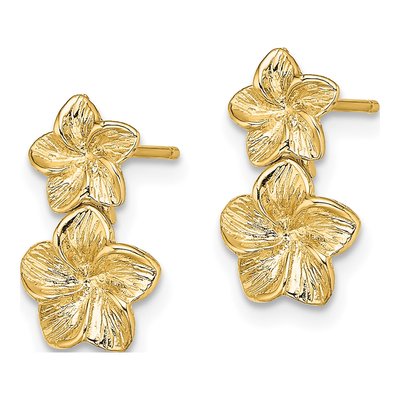 10K Yellow Gold Plumeria Flower Dangle Earrings – view 3