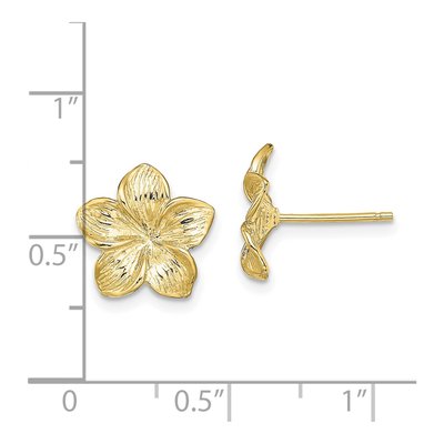 10K Yellow Gold Plumeria Flower Stud Earrings – view 4