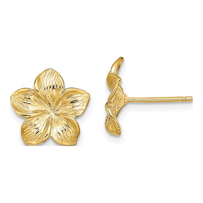 10K Yellow Gold Plumeria Flower Stud Earrings