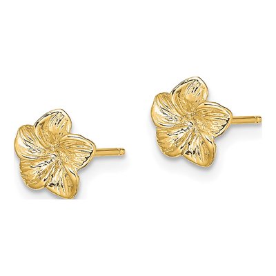 10K Yellow Gold Plumeria Flower Stud Earrings – view 3