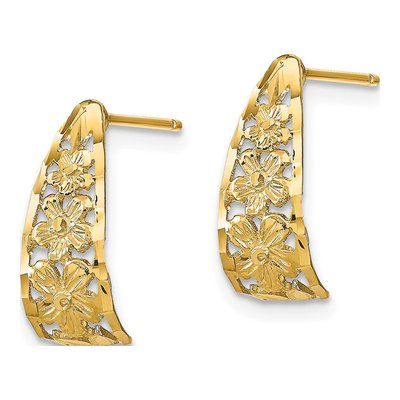 10K Yellow Gold 17mm Diamond-Cut Flower J- Hoop Earrings – view 3