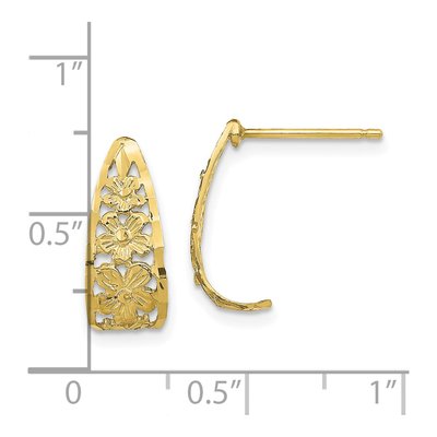 10K Yellow Gold 17mm Diamond-Cut Flower J- Hoop Earrings – view 4