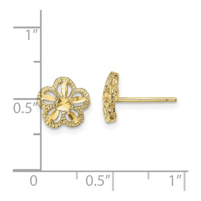 10K Yellow Gold Diamond-Cut Flower Stud Earrings – view 4