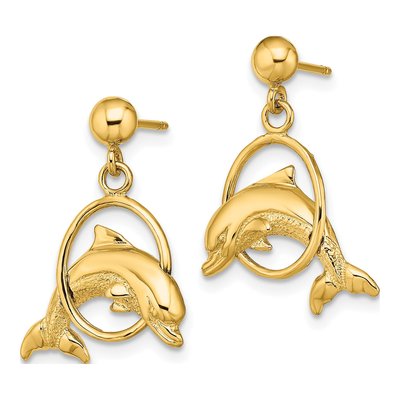 10K Yellow Gold Dolphin Dangle Earrings – view 3