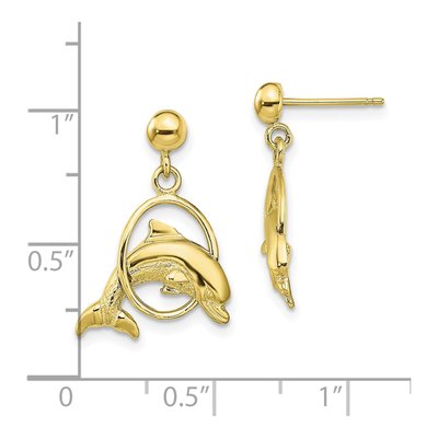 10K Yellow Gold Dolphin Dangle Earrings – view 4