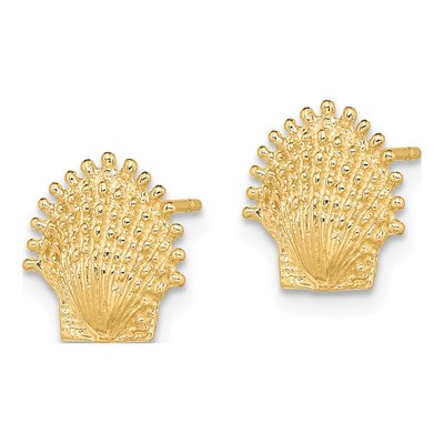 10K Yellow Gold Beaded Scallop Shell Stud Earrings – view 3