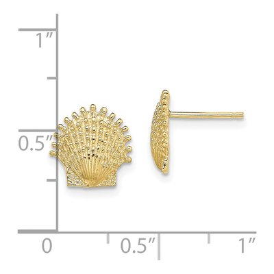 10K Yellow Gold Beaded Scallop Shell Stud Earrings – view 4