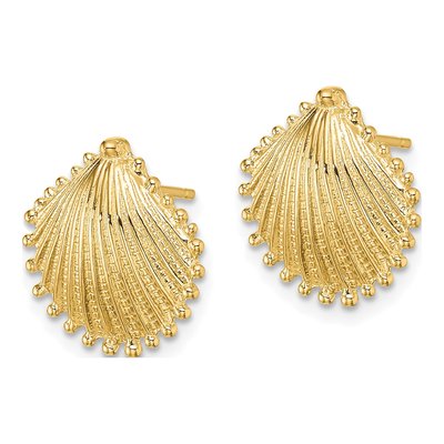 10K Yellow Gold Scallop Shell Stud Earrings – view 3