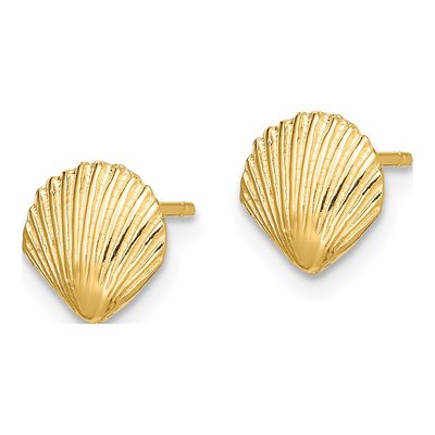 10K Yellow Gold Scallop Shell Stud Earrings – view 3