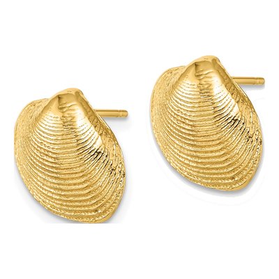 10K Yellow Gold Clam Shell Button Stud Earrings – view 3