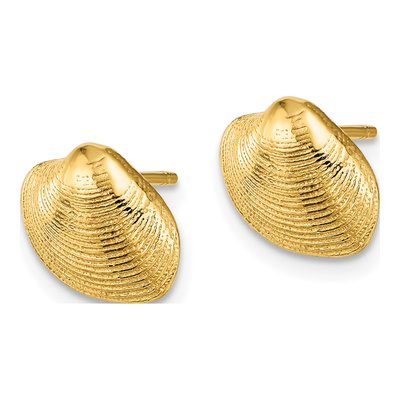 10K Yellow Gold Clam Shell Button Stud Earrings – view 3