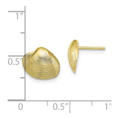 10K Yellow Gold Clam Shell Button Stud Earrings – view 4