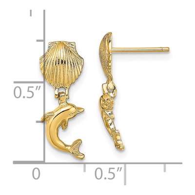 10K Yellow Gold Dolphin Scallop Shell Dangle Earrings – view 4