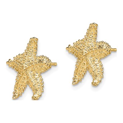 10K Yellow Gold Beaded Starfish Stud Earrings – view 3