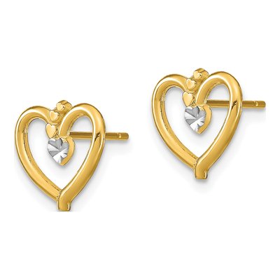 10K Yellow Gold Diamond-Cut Heart Stud Earrings – view 2