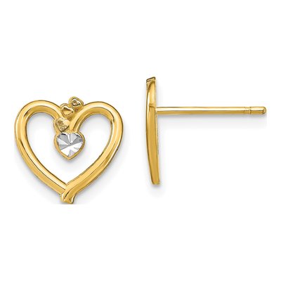 10K Yellow Gold Diamond-Cut Heart Stud Earrings