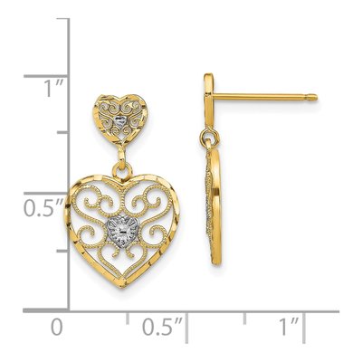 10K Yellow Gold Beaded Filigree Heart Dangle Earrings – view 4