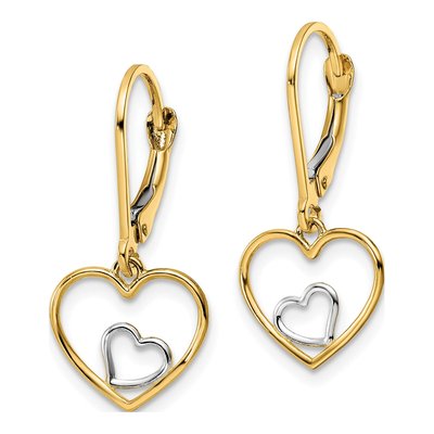 10K Yellow Gold Heart Leverback Earrings – view 3
