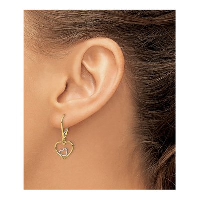 10K Yellow Gold Heart Leverback Earrings – view 4
