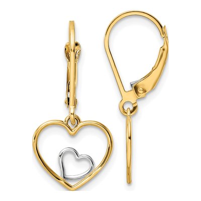 10K Yellow Gold Heart Leverback Earrings