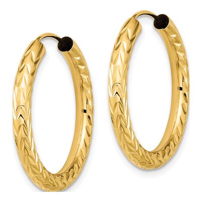 10K Yellow Gold 25mm Diamond-Cut Endless Hoop Earrings – view 3