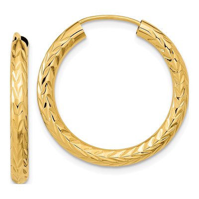 10K Yellow Gold 25mm Diamond-Cut Endless Hoop Earrings