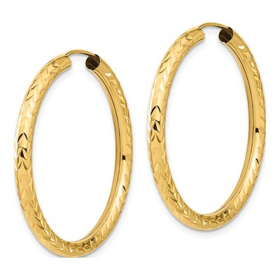10K Yellow Gold 35mm Diamond-Cut Endless Hoop Earrings – view 3
