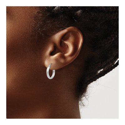 10K White Gold 12mm Round Tube Hoop Earrings – view 4