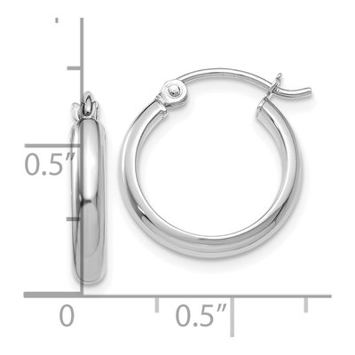 10K White Gold 12mm Round Tube Hoop Earrings – view 5