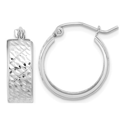 10K White Gold 18mm Diamond-Cut Hoop Earrings