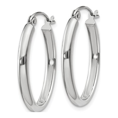 10K White Gold Oval Tube Hoop Earrings – view 2