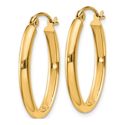 10K Yellow Gold Oval Tube Hoop Earrings – view 3