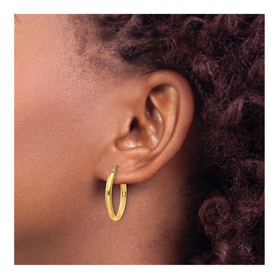 10K Yellow Gold Oval Tube Hoop Earrings – view 4