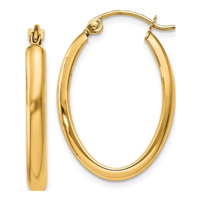 10K Yellow Gold Oval Tube Hoop Earrings