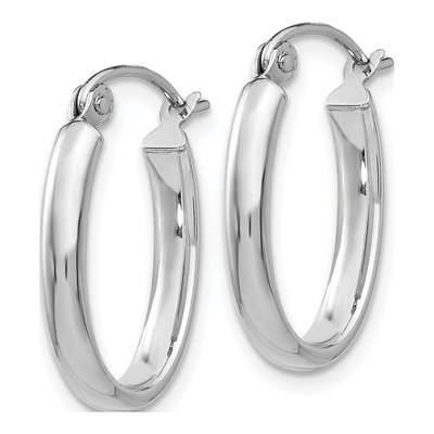 10K White Gold Oval Tube Hoop Earrings – view 2