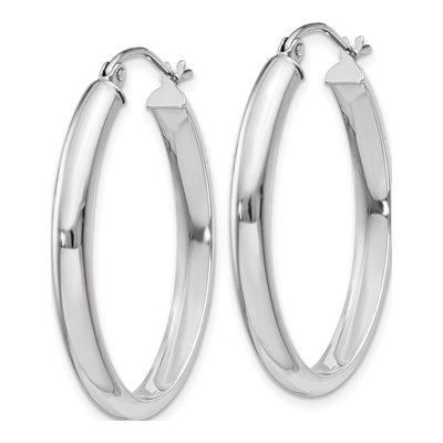10K White Gold Oval Tube Hoop Earrings – view 3