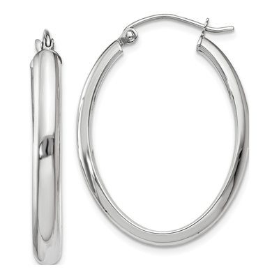 10K White Gold Oval Tube Hoop Earrings